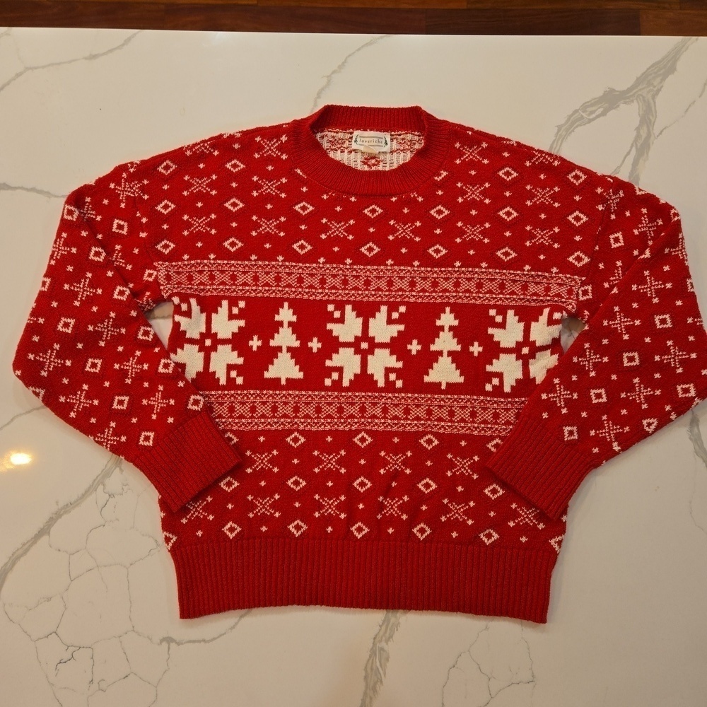 Love Riche Fair Isle Nordic Snowflake Crewneck Knit Sweater Red Medium